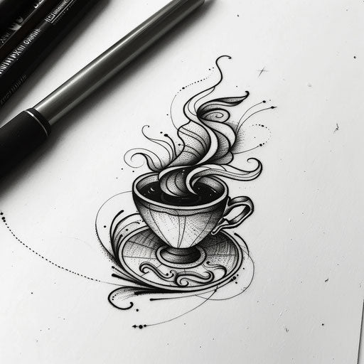 Steaming coffee cup in bold black clipart style sketch