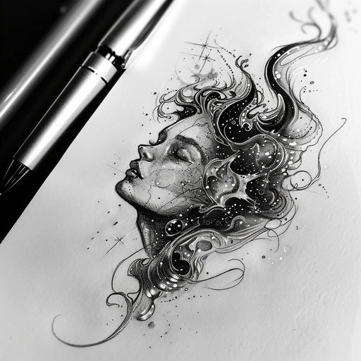 Sketch of cosmic Virgo constellation tattoo