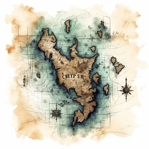 Map clipart in the style of Chiaroscuro Art, on a white background