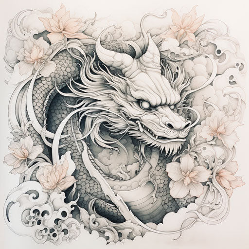Chinese dragon drawing on white paper