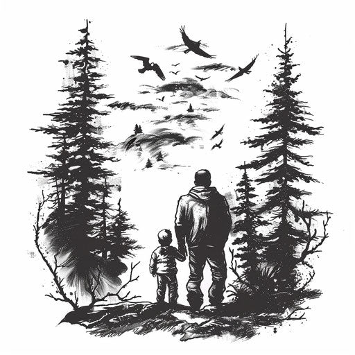 Father and son in the forest