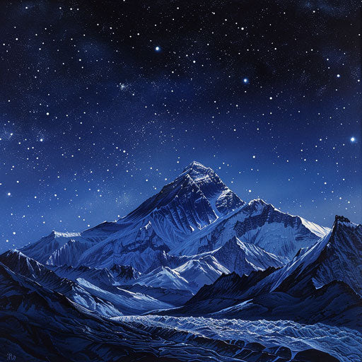 Everest under a starry sky, in the style of Leszek Bujnowski