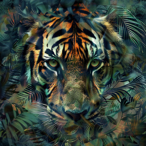 Tiger stripes merging into jungle shadows
