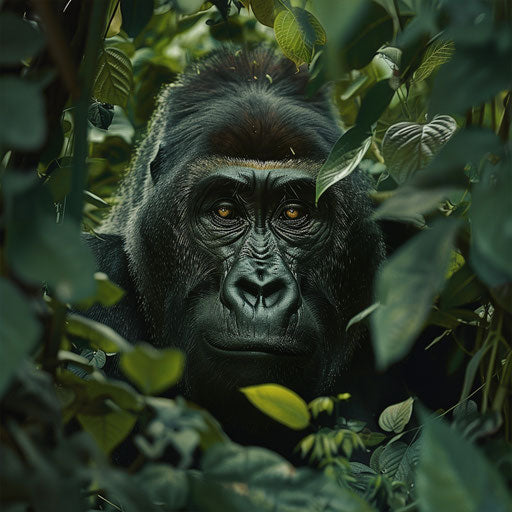 Gorilla in a lush forest, Vincent Munier style