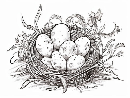 Black and white Easter eggs coloring page, illustrative style