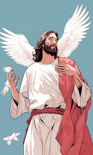 Jesus holding a dove with a dove in his hand