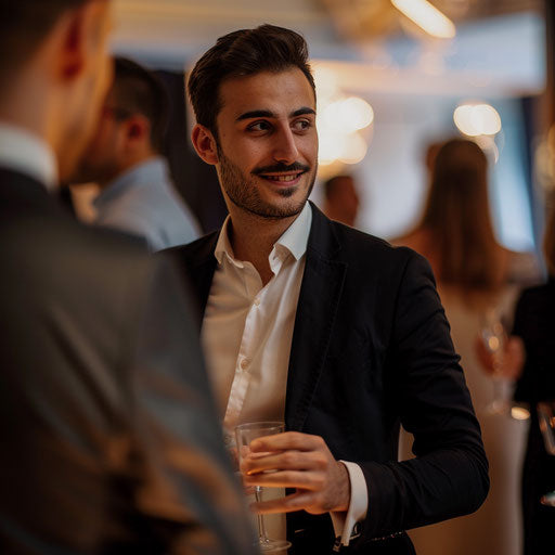 Successful entrepreneur networking at a corporate event