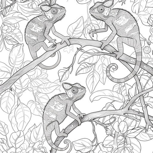 Chameleons playing hide and seek among branches