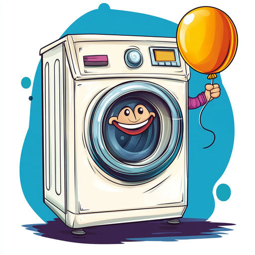 Humorous caricature of a washing machine with human characteristics