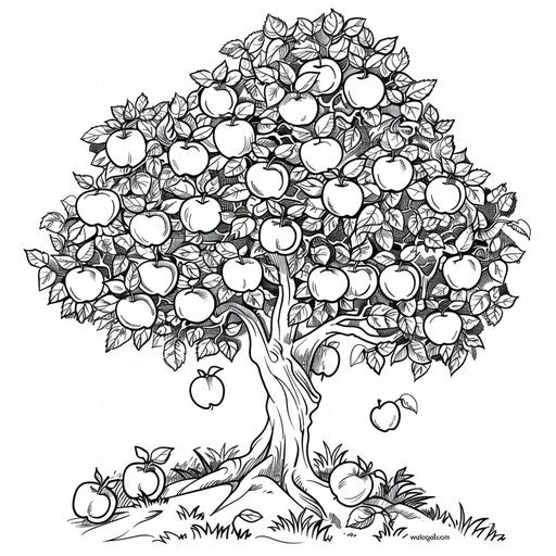 Simple apple tree with big apples, Butch Hartman style, coloring page