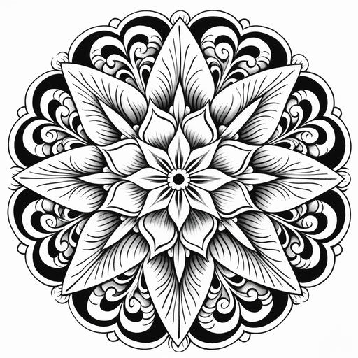 Mandala coloring pages for men, precisionist style, floralpunk, meticulous inking