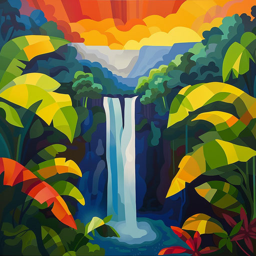 Fortuna Waterfall with bold shapes and vibrant colors