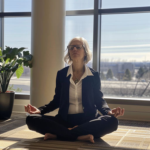 Professional meditation in a peaceful office corner