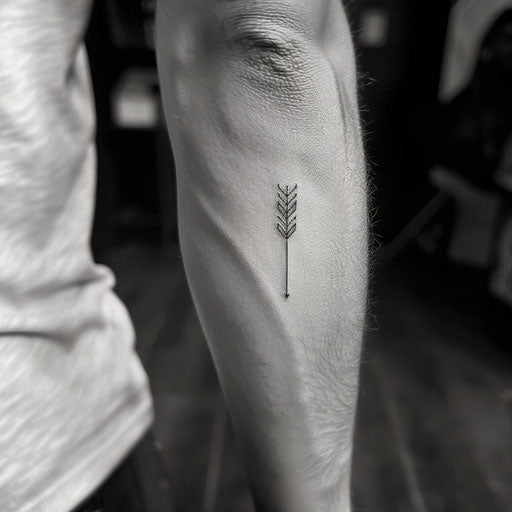 Minimalist arrow near the temple, in Ami James style