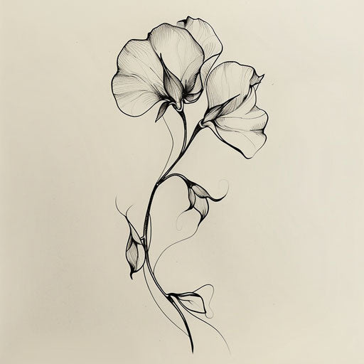Minimalist black and white tattoo sketch of sweet pea