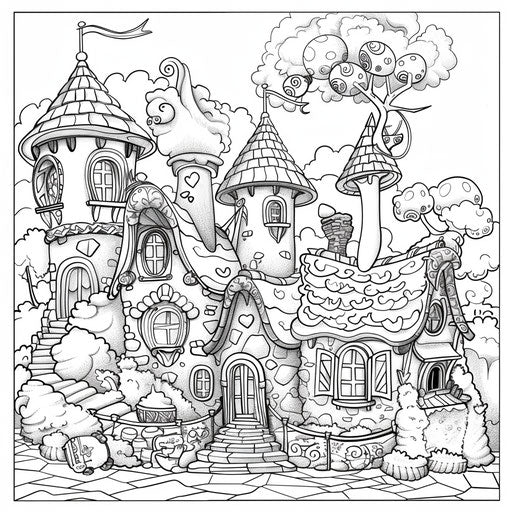 Magical candy village with enchanted elements