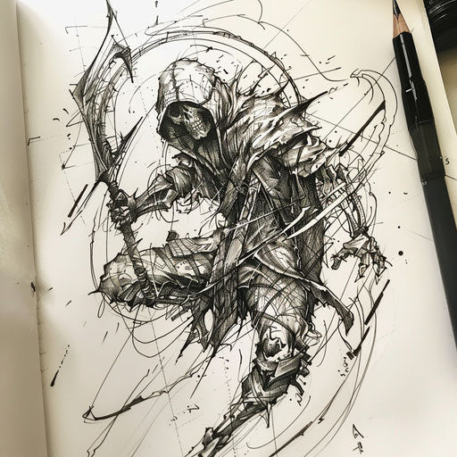 Sports-inspired reaper death seal tattoo sketch
