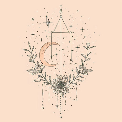 Tattoo sketch of Libra constellation with delicate floral embellishments