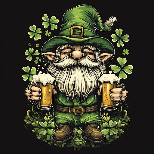 St. Patrick's Day gnome with beer and hat on black background