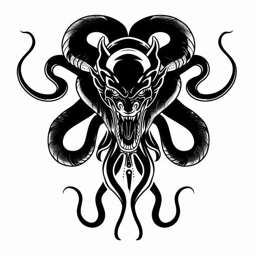 Flat style tattoo sketch of a mythical venomous creature
