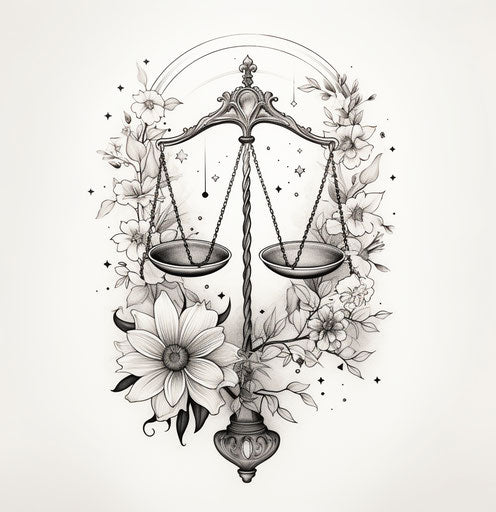 Tattoo of justice scales in black and white