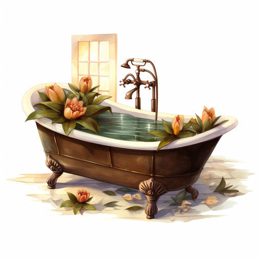 Bath clipart in the style of oil painting, on a white background
