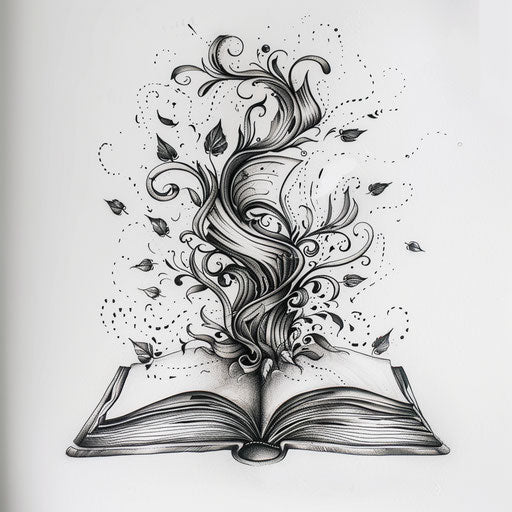 Stylized book tattoo design, symbolizing stories and memories