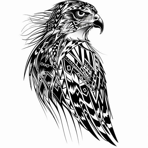 Digital drawing of tribal hawk tattoo with bold black lines and ...