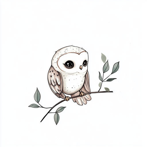 Cute tattoo sketch with tiny owl on a branch