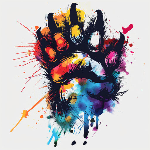 Bear paw sketch with impressionistic splatters