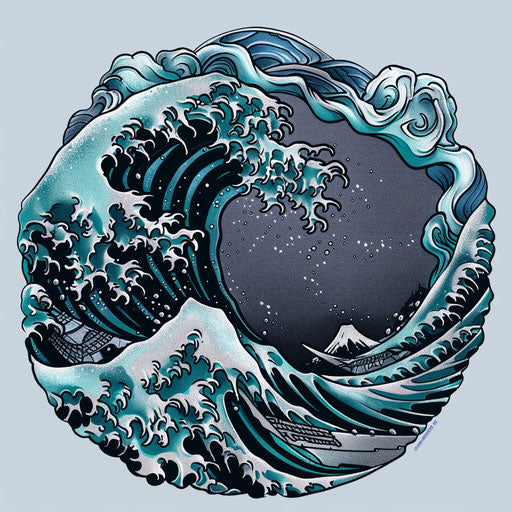 Dramatic tattoo sketch of a Japanese wave