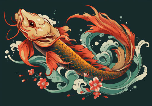 Stylized Japanese koi fish with water