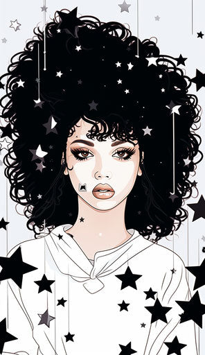 Black stars on white surface, anime style simple 37:64