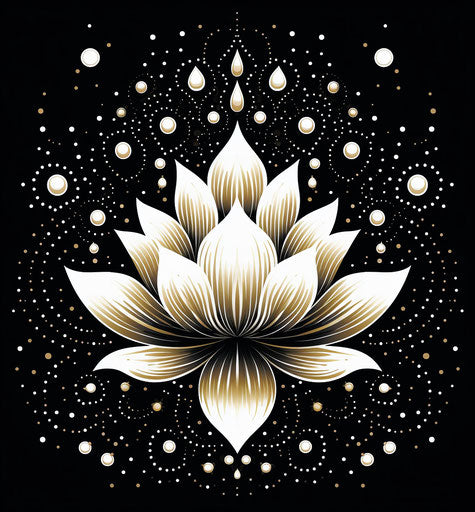Elegant lotus flower in black and white, folk-inspired style