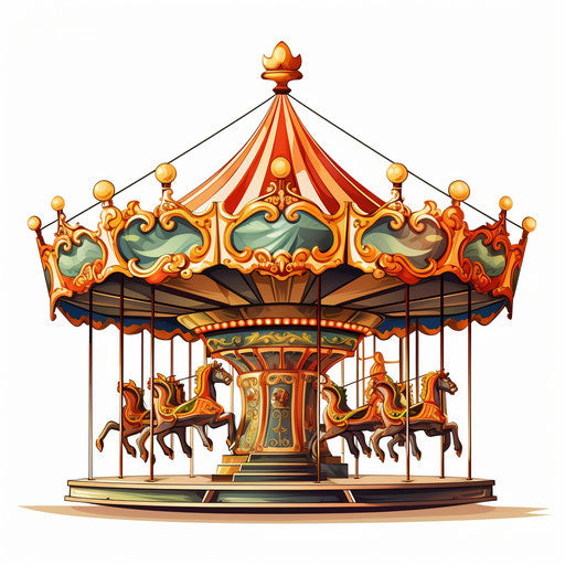 Carousel in the style of Chiaroscuro Art on white background