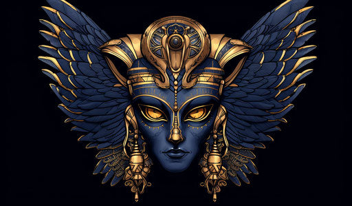 Egyptian symbol: pharaoh head tshirt illustration with pair of wings