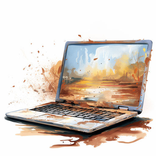 Laptop clipart in the style of oil painting on white background