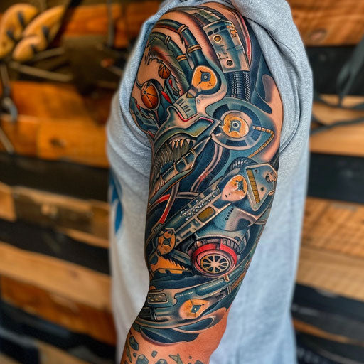 Biomechanical tattoo with classic Americana