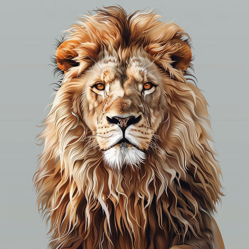Realistic lion cartoon on flat slate grey background