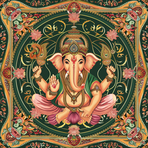 Traditional Ganpati clipart surrounded by intricate mandala designs
