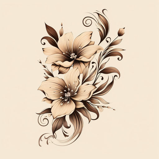 Illustration of floral design in beige, elegant inking style