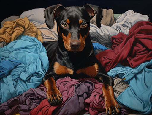 The doberman puppy sleeping on the bed