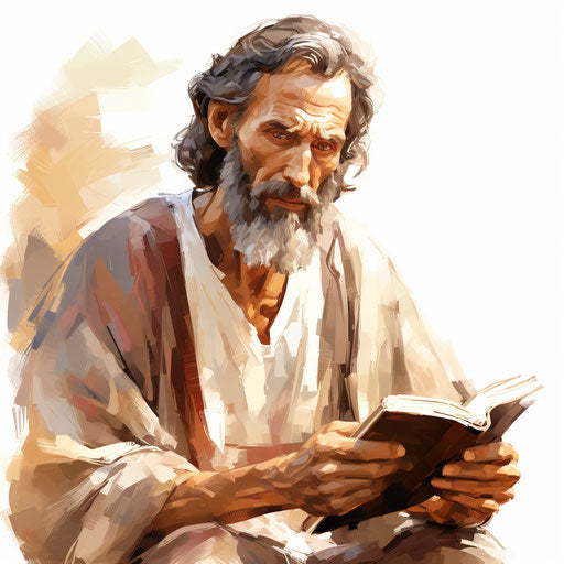 Biblical illustration in oil painting style, white background