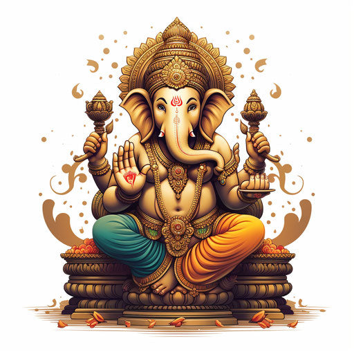 Vinayagar clipart in the style of Chiaroscuro Art, on a white background