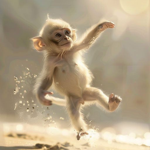 Adorable monkey playing in the morning mist