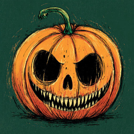 Orange pumpkin with unsettling skull-like features