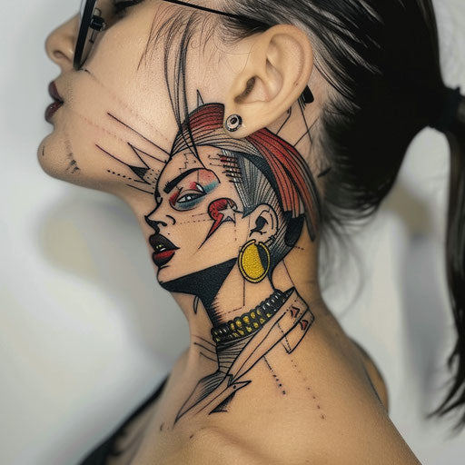 Neck tattoos for females with comic book style