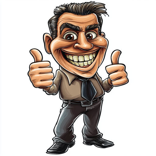 Humorous caricature of a marketing clipart with exaggerated human characteristics
