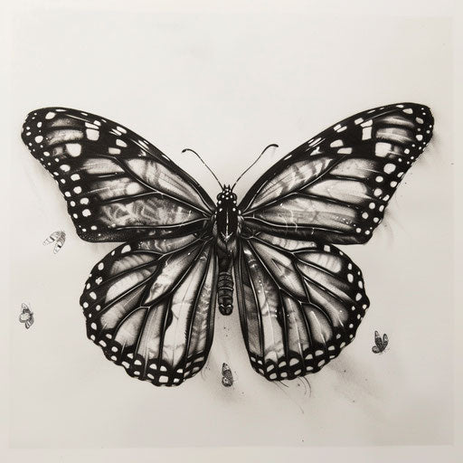 Black and grey shading style monarch butterfly tattoo illustration