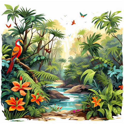 Jungle clipart in Oil painting style, on white background